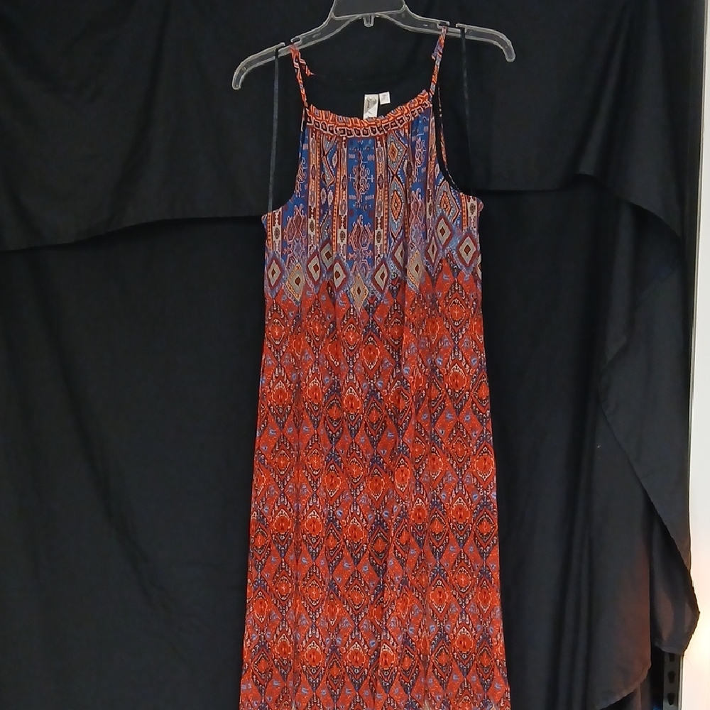 Emma & Michele Vibrant Red and Blue Geometric Boho Maxi Dress Sz 10